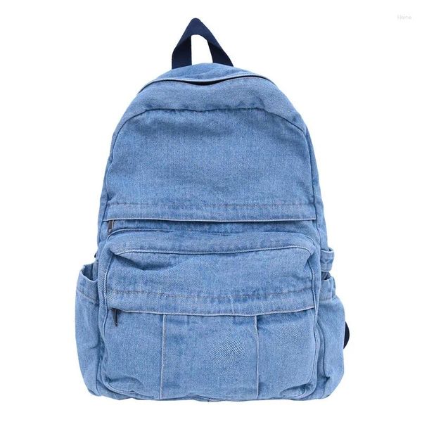 Mochila Mochilas de mezclilla azul para mujer Bolsas de viaje o de ocio de algodón Mochilas de lona de gran capacidad unisex Escuela de Corea