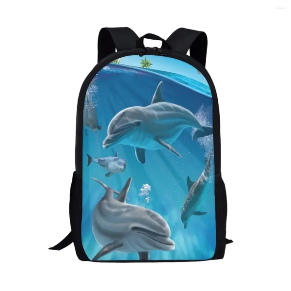 Sac à dos bleu dauphin féminin mascules sacs 3d animaux imprimés enfants scolaires girls garçons back pack to mochila