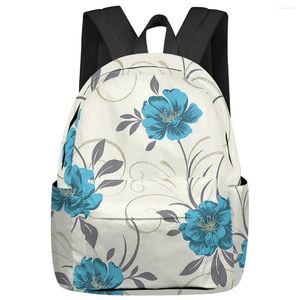 Sac à dos bleu motif floral sans couture grande capacité hommes sacs pour ordinateur portable lycée adolescent collège fille étudiant mochila