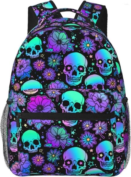 Sac à dos boehiop coloré de crâne de crâne fleurs étoiles ordinateur portable léger pour femmes masculins bookbag bobe décontracté sac de voyage sac de voyage