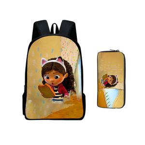 Sac ￠ dos boy girls anime gabbys doll house book cartoon gabby chats bagpack mochila adolescent tow morceau de sac scolaire sac ￠ stylo 2 sets