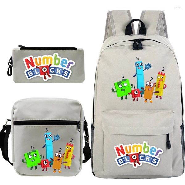 Backpack Boys Girls Canvas Bookbag Game Blocks Number Blocks 3pcs / Set Funny Cartoon Children School Sac de voyage Sac de voyage