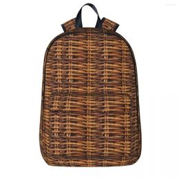 Sac à dos tressé en bois de rotin et osier pour garçons et filles, sac d'école pour étudiants, sac à dos de dessin animé pour enfants, sac à bandoulière pour ordinateur portable