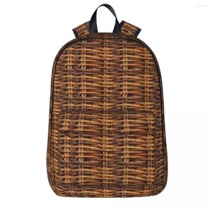 Sac à dos tressé en bois de rotin et osier pour garçons et filles, sac d'école pour étudiants, sac à dos de dessin animé pour enfants, sac à bandoulière pour ordinateur portable