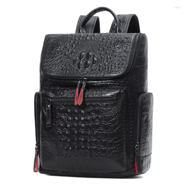 Sac à dos marque Alligator en cuir véritable hommes sacs à dos mode réel naturel étudiant garçon luxe ordinateur pochette d'ordinateur