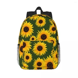 Sac à dos des tournesols jaune vif motif fleurit sur fond vert.Sac à dos boys girl bookbag sacs sacs d'ordinateur portable sac à dos de pavillon