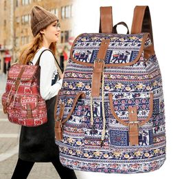 Sac à dos Mode britannique Women039s Vintage broderie ethnique toile bohème adolescent sac d'école impression Casual5588750