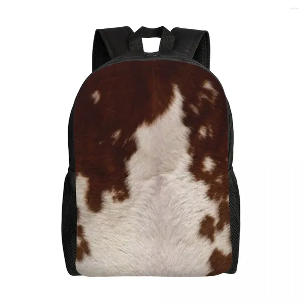 Sac à dos Brown Calf Cowhide Voyage Hommes Femmes École Ordinateur Bookbag Peau d'animal Fourrure Cuir Texture College Student Daypack Sac