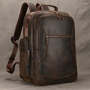 Sac à dos pour hommes en cuir authentique pour ordinateur portable de 17 pouces USB Charge Cow Hide Male Big Rucksack Rucksack Outdoor Sac