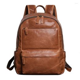 Mochila de negocios para hombre, portátil de 15,6 pulgadas, mochilas de cuero genuino para hombre, Mochila de viaje para estudiantes adolescentes, Mochila escolar