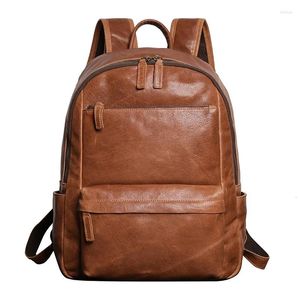 Sac à dos affaires homme 15.6 pouces ordinateur portable hommes en cuir véritable sacs à dos voyage adolescent étudiant sac d'école sac à dos Mochila