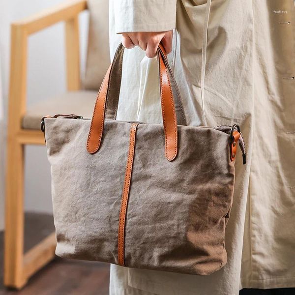 Sac à dos en toile et cuir, fourre-tout avec fermeture éclair, grands sacs à bandoulière pour dames, sacs à main décontractés, Shopping japonais