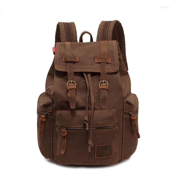 Mochila Canvas Retro Bolsa de hombre Adecuado 14 pulgadas Laptop Vintage 36-55L Goteo de café resistente al desgaste