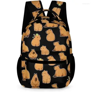 Sac à dos Capybara cadeau pour enfants garçons filles Polyester mode sac d'école imprimé voyage élégant ordinateur portable Bookbag noir