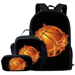 Rugzak cartoon nieuwigheid cool vlam basketbal voetbal 3d print 3 stcs/set leerling schooltassen laptop daypack lunchbag potlood kas