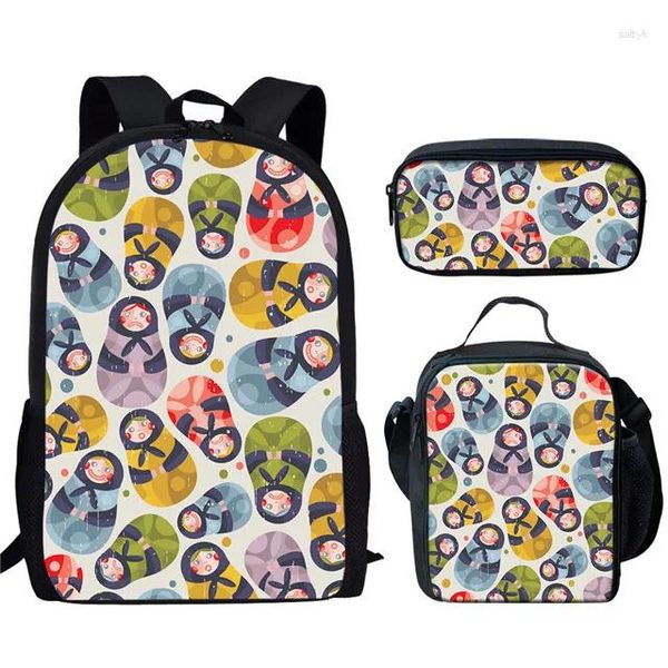 Sac à dos caricaturé nouveauté cool drôle de poupées russes 3D imprimer 3pcs / ensemble pupil sacs d'école ordinateur portable