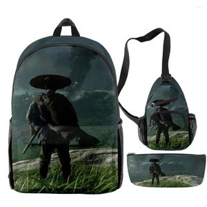 Sac à dos caricaturé nouveauté cool fantôme de tsushima jeu 3d imprimer 3pcs / pupil sacs scolaires de voyage