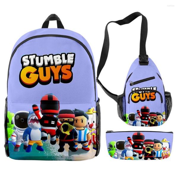 Mochila Dibujos animados Novedad Divertidos Stumble Guys 3 unids/set Impresión 3D Mochila para estudiantes Mochila de viaje para computadora portátil Bolsa de hombro Estuche para lápices