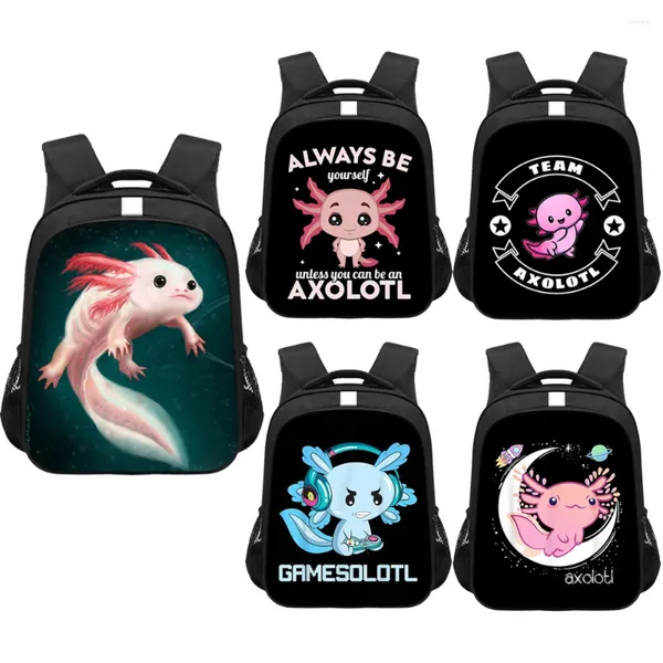 Sac à dos dessin animé animal de compagnie salamandre / axolotl imprimé enfants sacs scolaires garçons filles sac à maternelle étudiant enfant bookbag cadeau