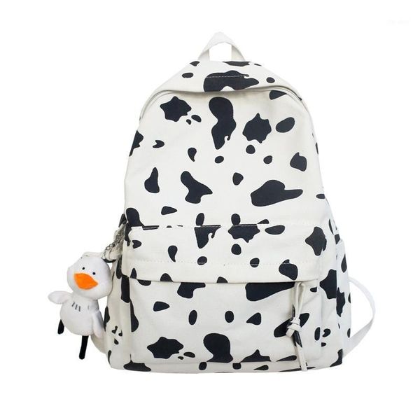 Sac à dos Casual Toile Voyage Mochila Femmes Sac d'école pour adolescentes Filles Mode Rucksack Mignon Lait Vache Impression Sac à dos pour femmes1