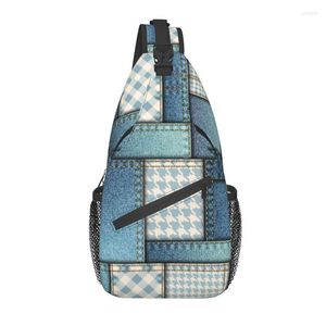 Рюкзак, повседневная джинсовая сумка с принтом в стиле пэчворк для путешествий, пешего туризма, мужская джинсовая текстура с узором, рюкзак через плечо на груди и плече
