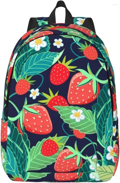 Sac à dos décontracté léger fraise brillante pour ordinateur portable hommes femmes sac de voyage en plein air toile sac à dos