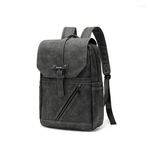 Mochila Casual Retro Hombres Impermeable Crazy Horse PU Bolsa de cuero Computadora Moda de gran capacidad Viaje