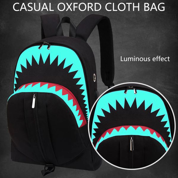 Mochila informal para hombre, mochila para ordenador portátil, patrón de boca de tiburón, mochila diaria, bolsa de gran capacidad, bolsas multifuncionales de viaje, suministros