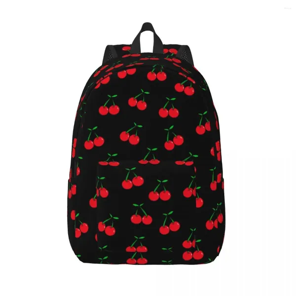 Mochila Cerezas En Negro Sabrosa Fruta Comida Niño Niña Poliéster Ciclismo Mochilas Imprimir Mochilas Escolares Modernas Mochila