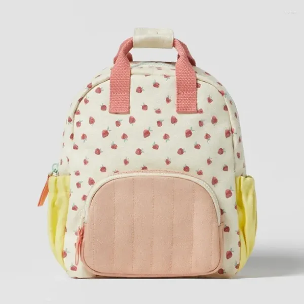 Sac à dos en toile de coton pour enfants, mignon sac d'école de maternelle, fraise Dopamine, retour au cadeau