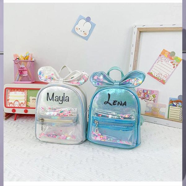 Sac à dos pour enfants pour enfants paillettes transparentes mignonnes princesse name personnalisée nom de la maternelle sacs de collations légères