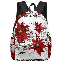 Sac à dos Noël et hiver Poinsettia grande capacité multi-poches sacs à dos de voyage cartable pour adolescente femmes sacs pour ordinateur portable sac à dos