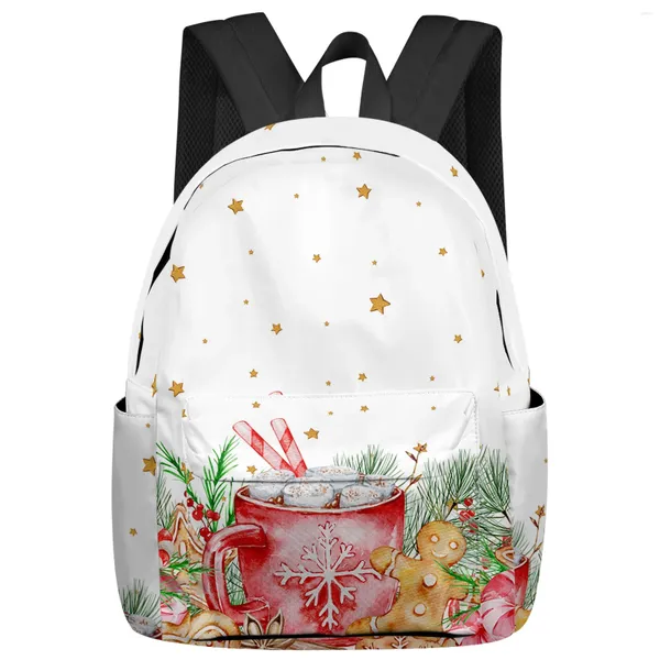 Sac à dos de Noël Bonbons Pain d'épice Homme Aiguille Étudiant Sacs d'école Ordinateur portable personnalisé pour hommes femmes femme voyage Mochila