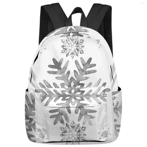Mochila Navidad acuarela copo de nieve gris estudiante bolsas escolares portátil personalizado para hombres mujeres mujer viaje mochila