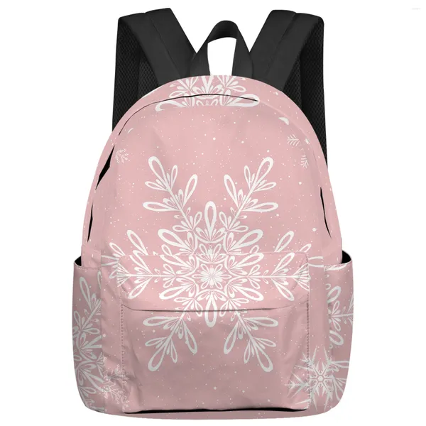 Sac à dos Christmas Aquarelle Snowflake Pink Étudiant Sacs d'étudiant ordinateur portable Custom pour les hommes Femme Travel Mochila