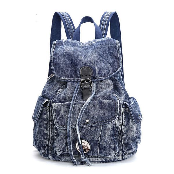 Sac à dos classique Denim grand bleu couleur Vintage lavé mode toile étudiant Jean école université hommes décontracté voyage sac à dos sac à dos