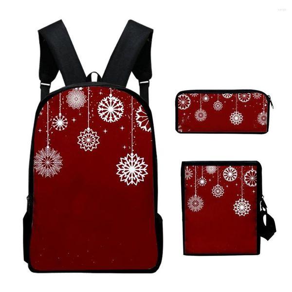 Mochila clásica Feliz Navidad 3 unids/set impresión 3D escuela estudiante mochila viaje portátil mochila hombro estuche lápiz