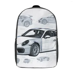 Sac à dos dessins de voiture de sport classiques cicatlatures de style sketch unisexe de voyage en polyester sac à dos durable sacs élégants sacs à dos