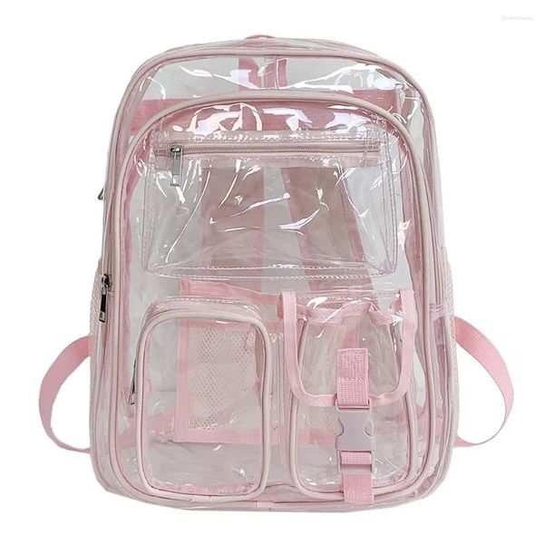 Mochila transparente transparente escuela de gran capacidad ver a través de bolsa de libros multibolsillos bolsa de almacenamiento de viaje para estudiantes