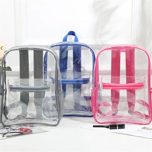 Mochila transparente transparente para niños PVC estudiantes bolsa de libros escolares impermeable con bolsillo frontal niñas y niños