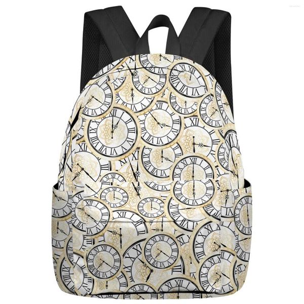 Mochila Reloj Patrón de superposición Estudiante Bolsas escolares Portátil personalizado para hombres Mujeres Mochila de viaje femenina