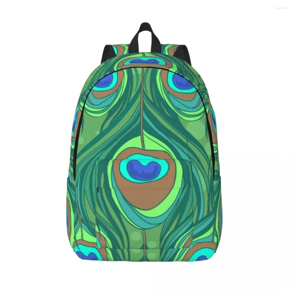 Sac à dos coloré motif plume de paon unisexe sac de voyage cartable cartable Mochila