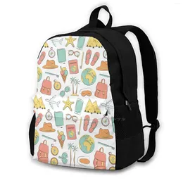Modèle d'illustration de voyage colorée sac à dos.Art de voyage d'été.Blanc.Femmes hommes adolescents pour ordinateur portable sacs