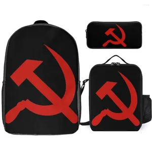 Sac à dos communiste à vendre, ensemble 3 en 1, sac à déjeuner de 17 pouces, stylo, sac de terrain ferme, écoles confortables uniques