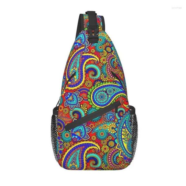 Mochila Cool Colorido Retro Paisley Patrón Crossbody Sling Hombres Boho Bohemio Arte Floral Hombro Pecho Bolsas Para Camping Ciclismo