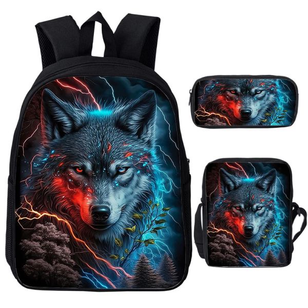 Sac à dos Cool Wolf sac à dos animal impression 3D sac d'école étudiants Bookbag garçons filles sac ordinateur portable sac à dos sacs à bandoulière trousse à crayons 3 pièces/ensemble