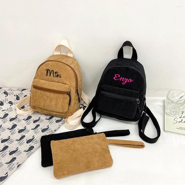 Mochila de pana con nombre personalizado para mujer, minibolso sencillo e informal para viaje, bolsas de regalo personalizadas