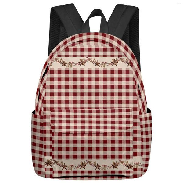 Mochila estilo rural Retro rojo a cuadros para mujer y hombre, Mochilas impermeables para viaje, escuela para estudiantes, niños y niñas, bolsas para ordenador portátil