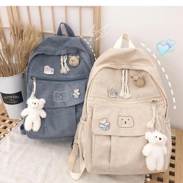 Mochila pareja vintage de pana escolar hombres bolsos de dibujos animados para adolescentes universitarios de 15 pulgadas mochilas de laptop hembra