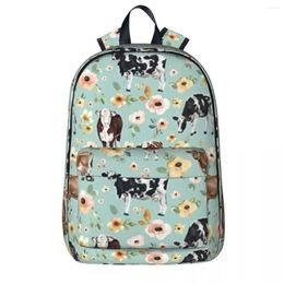 Sac à dos vaches avec des fleurs jaunes rose floral cow-girl art art ferme de vie d'étudiant sac d'études sac à dos ordinateur portable voyage